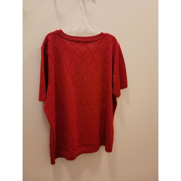 Alfred dunner Womens short sleeve, large pullover shirt Red geometric pattern. - Picture 4 of 5